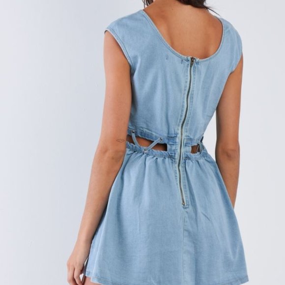 Casual Women Blue Denim Mini Sun Dress - Picture 2 of 3